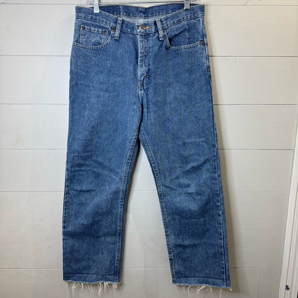 Wrangler | Men's Blue Jeans Straight Leg Raw Hem Size 32